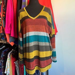 Striped V-Neck Sweater w/ Pockets - 3X